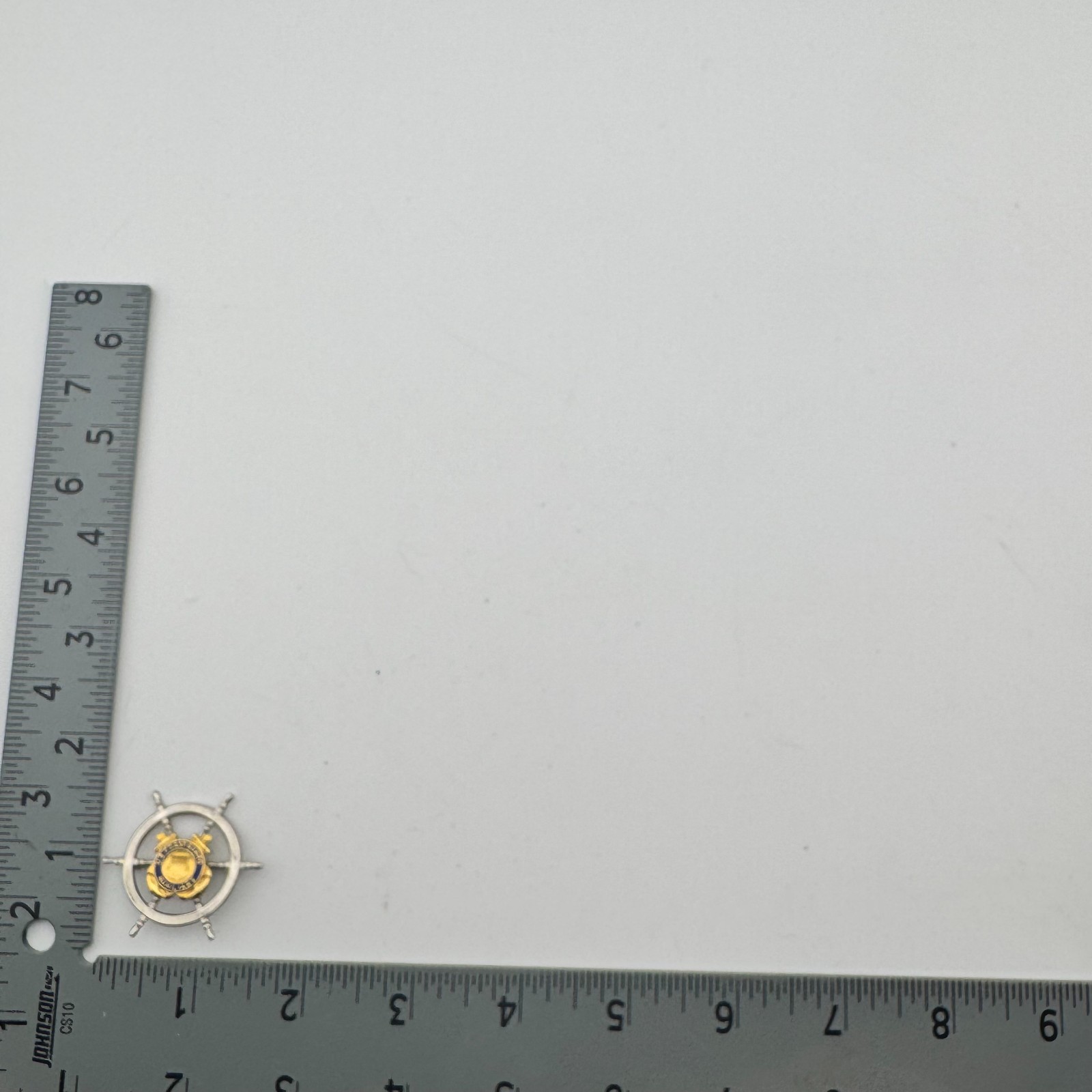 U.S. Coast Guard Auxiliary Enamel Ship Wheel Brooch Pin Silver/Gold Tone