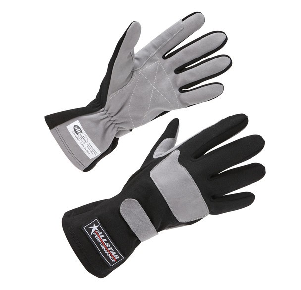 Allstar Single Layer Racing/Driving Gloves SFI 3.3/1 Black & Gray - Choose Size!