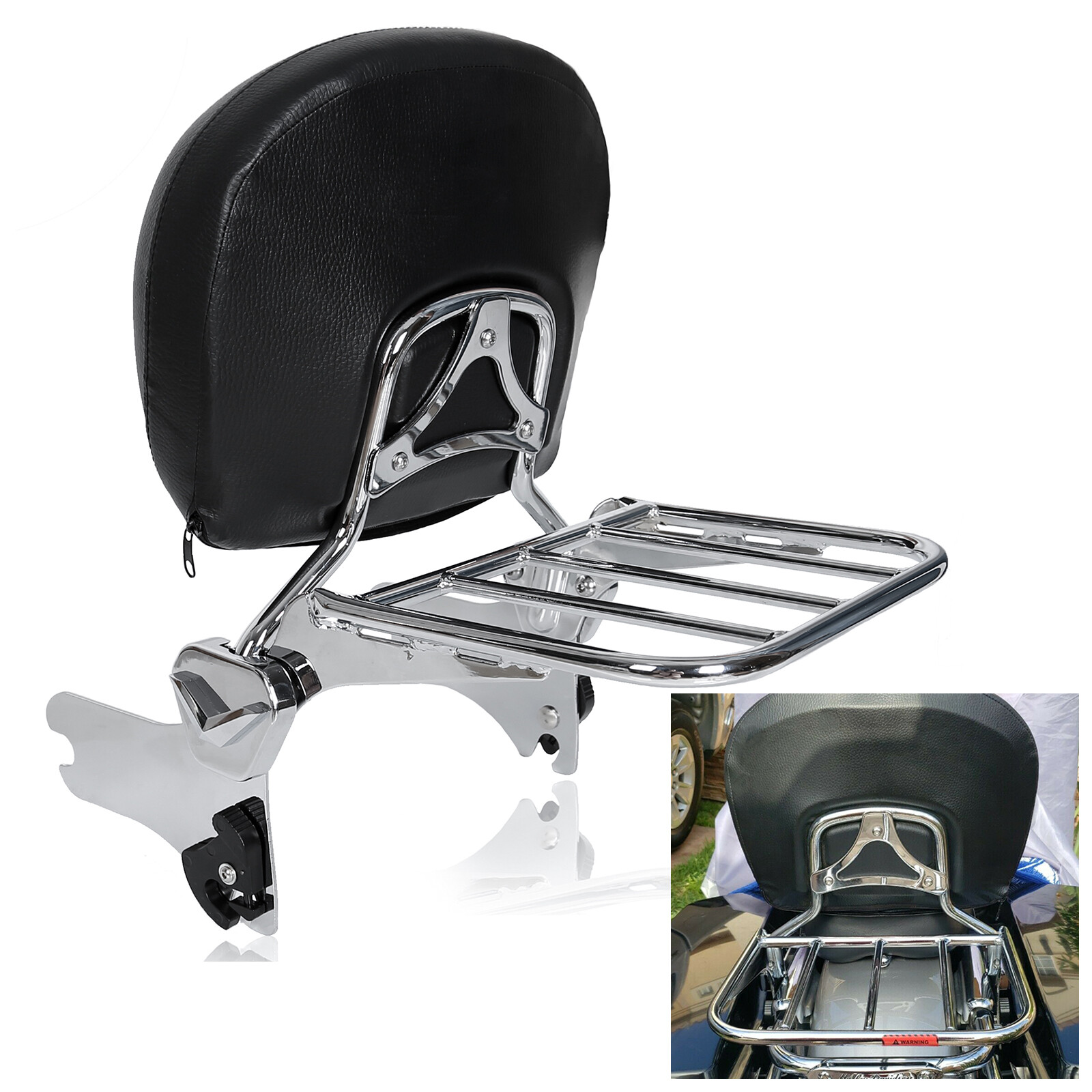 Detachable Sissy Bar Backrest Luggage Rack For Harley Road Street Glide 97-08