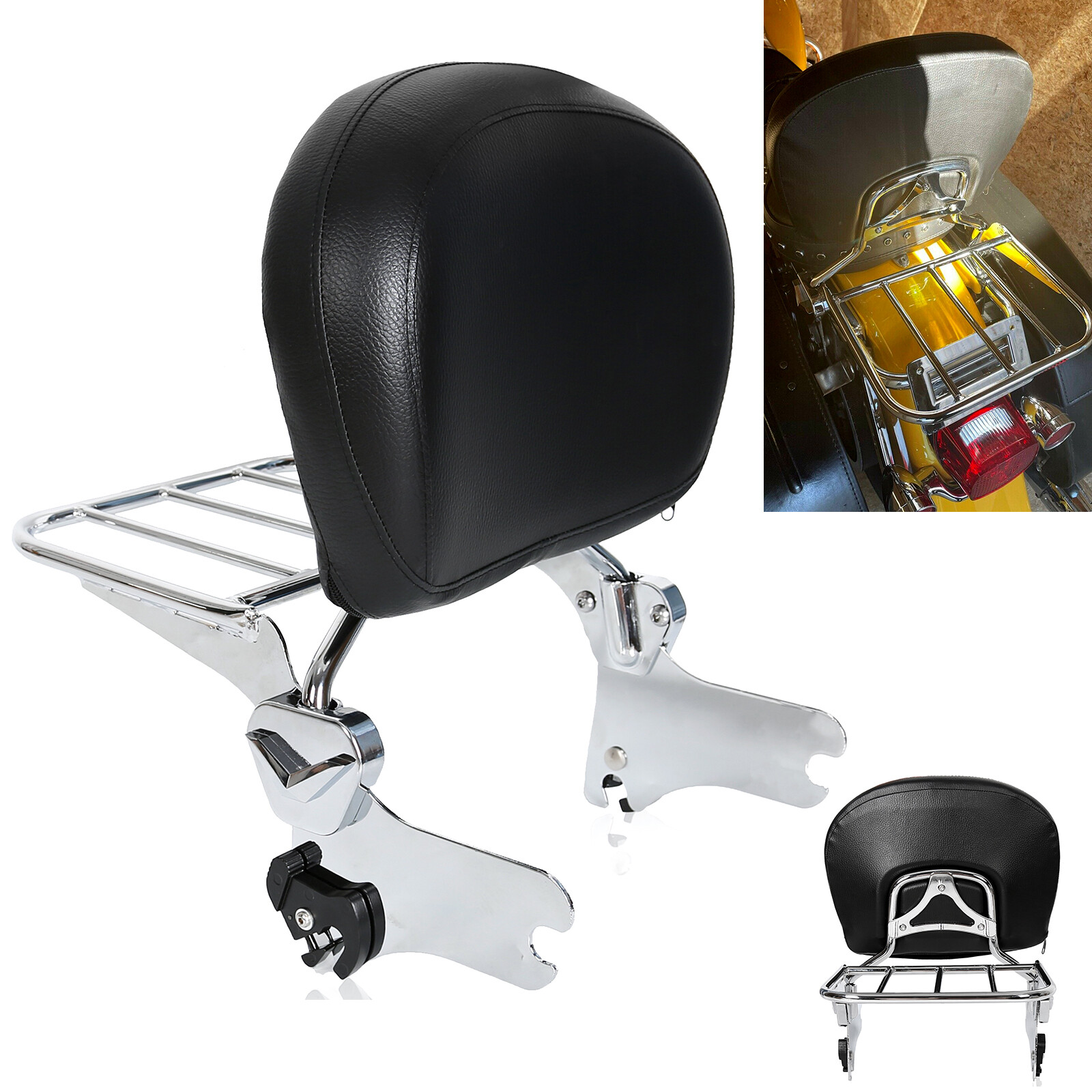 Detachable Sissy Bar Backrest Luggage Rack For Harley Road Street Glide 97-08