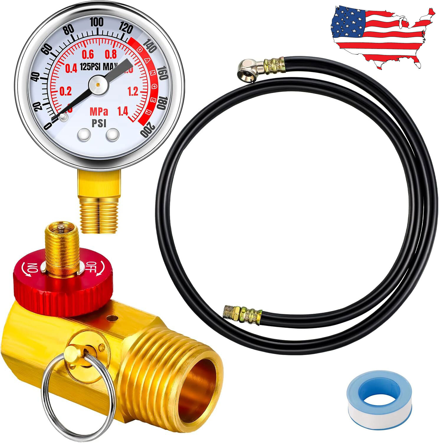 Air Tank Repair Kit with Safety Valve Pressure Gauge Hose for Portable CarryTank