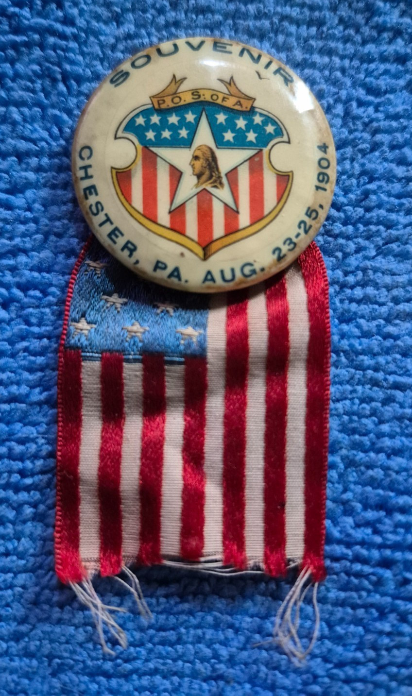 Pin Back button Patriotic Order Sons of America - Chester PA 1904