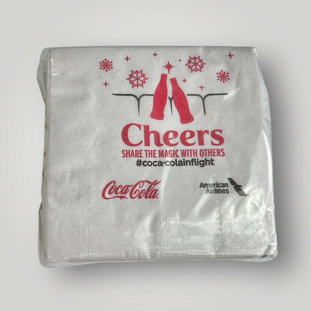 American Airlines Coca-Cola Collaborated Paper Napkins Flight Winter 50 Cts New