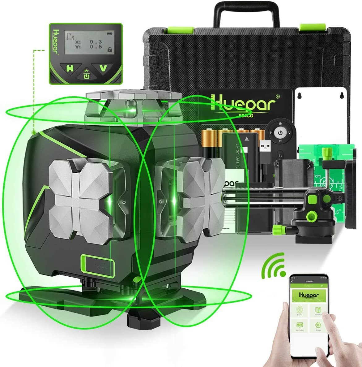 4D Self-Leveling Laser Level Cross Line Laser with LCD Screen Remote Control