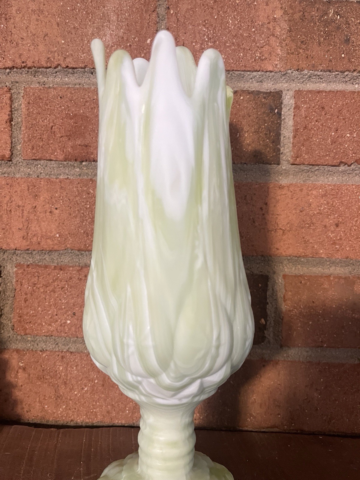 Kanawha Moon And Stars Green Slag Glass Swung Vase End Of Day ~ Rare