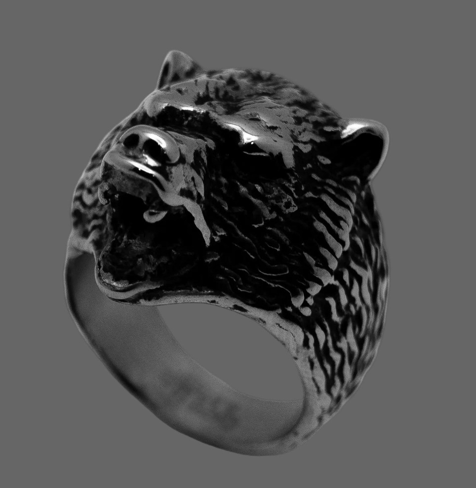 Men's Stainless Steel Grizzly Bear Ring 133