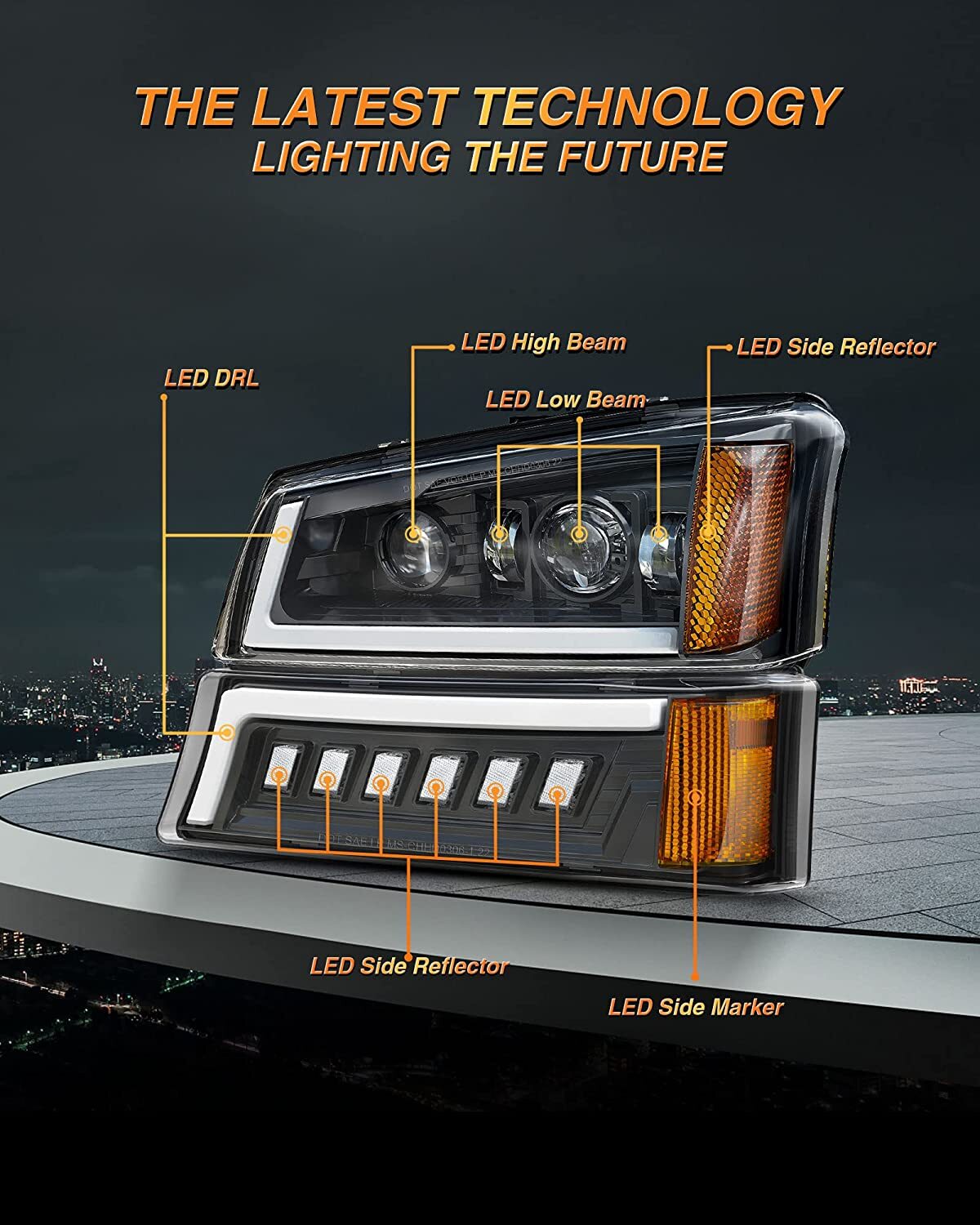 DOT LED Headlights DRL Bumper Lamps For 2003-07 Chevy Silverado 1500 2500 3500