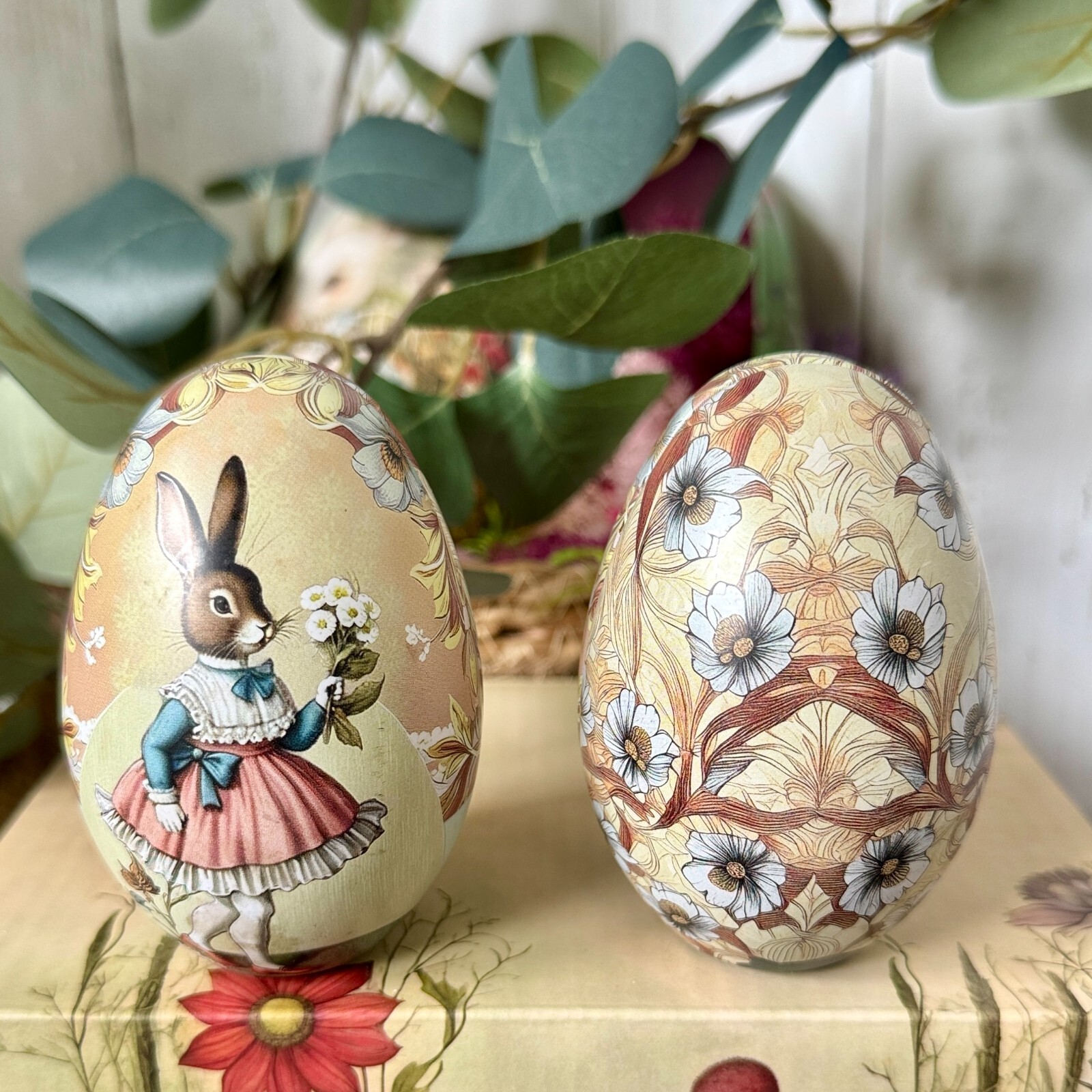 Set of Ten Fillable, Reusable Easter Egg Tins. Vintage Style Metal Easter Eggs