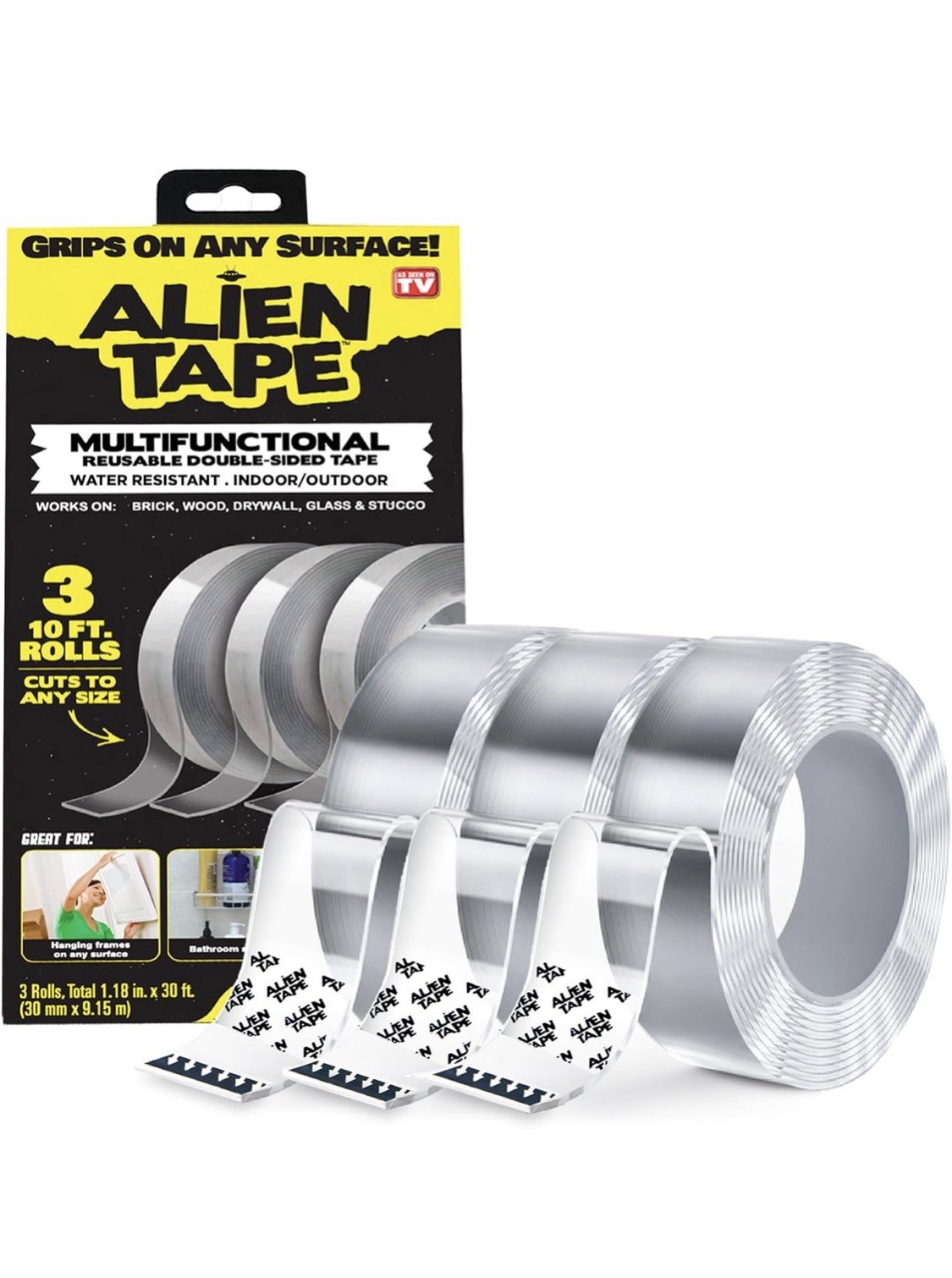 Alien Tape Double Sided Multipurpose Adhesive Grip Mounting Tape - 3 Pack.
