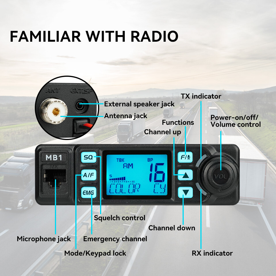 Retevis MB1 CB Radio Dual-Mode AM/FM,12V/24,4 W,40Channel +MR500 CB Antenna