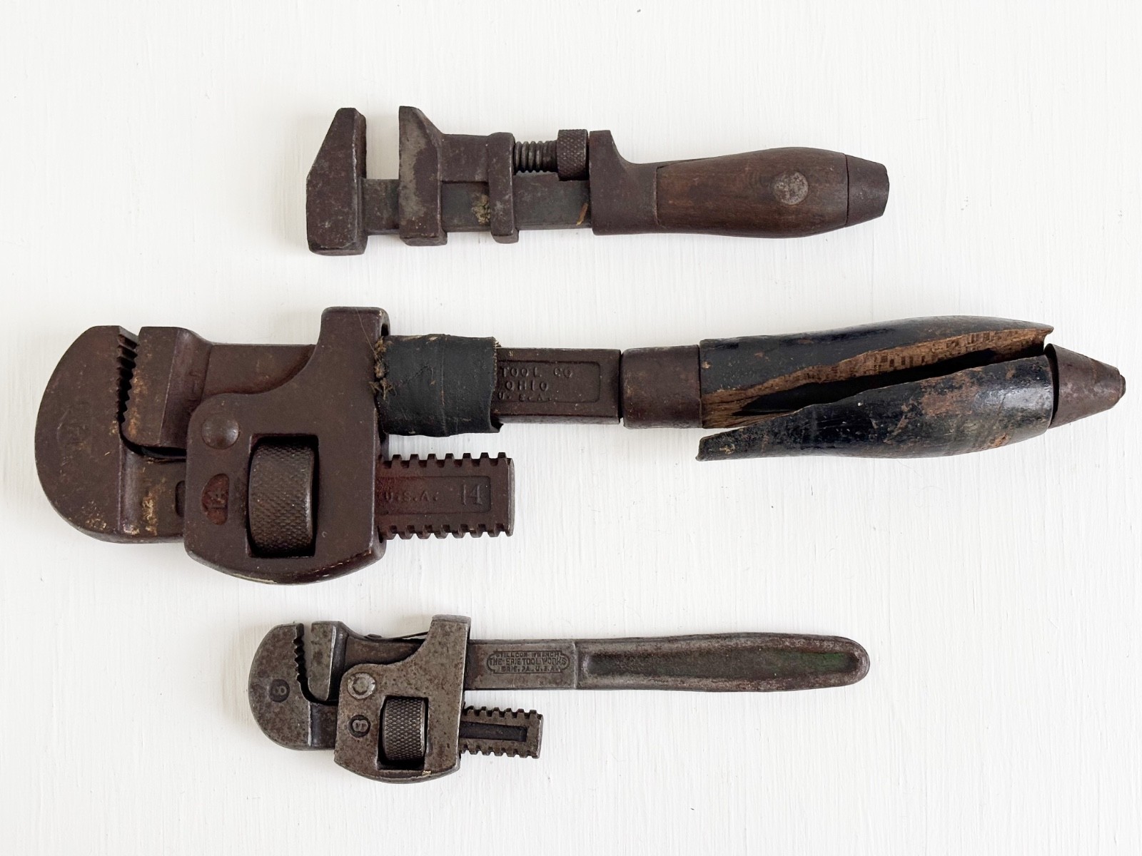 Set of Antique Wrenches—Stillson Pipe & Possible Coes Monkey Industrial Rustic