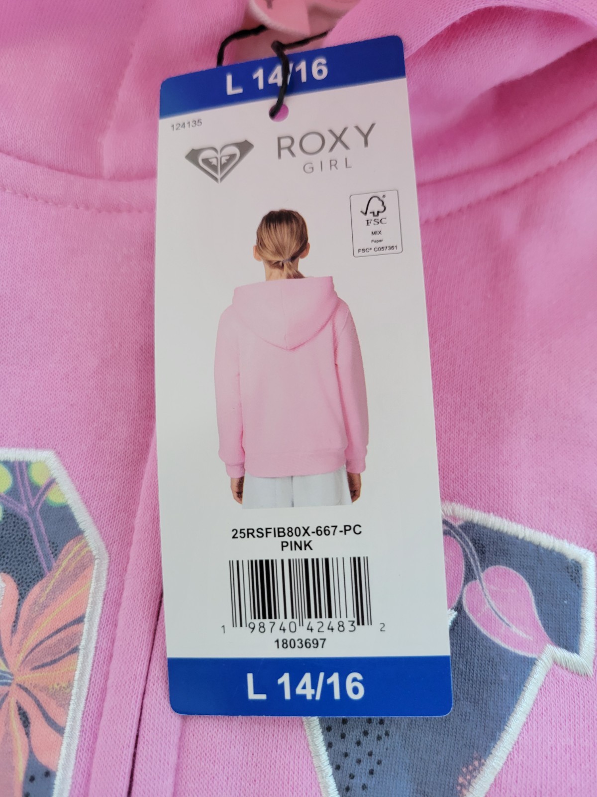 Roxy pink girls fleece hoodie jacket Large 14/16 sherpa lined full zip