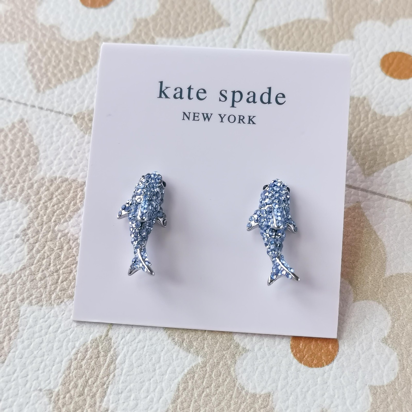 New Kate Spade California Dreaming Shark Silver Blue Stud Earrings
