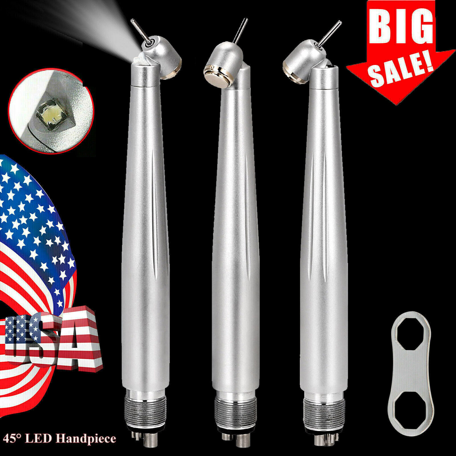 NSK Style Dental LED 45° Degree Surgical High Speed Handpiece Push Button 4 Hole
