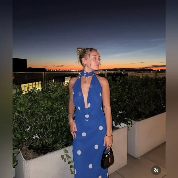 ZARA NEW FW25 PRINTED POLKA DOT MIDI DRESS Blue / White 8410/430_M,L