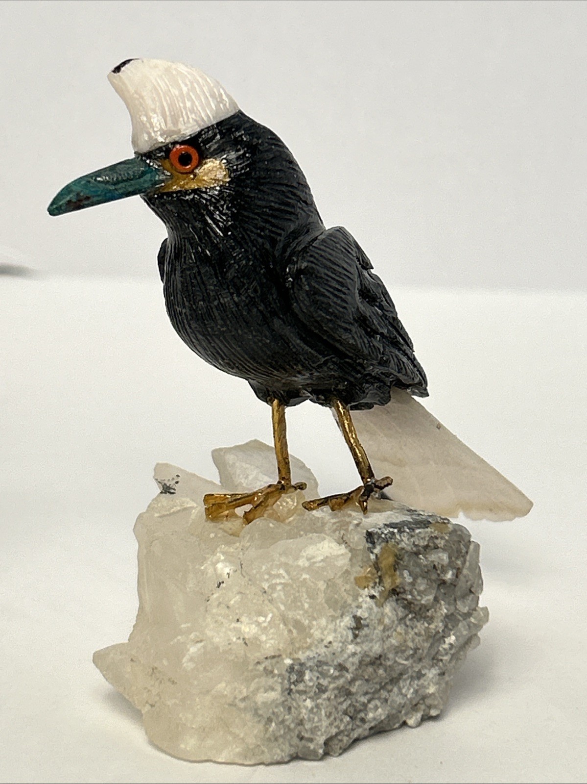 Carved Stone Birds on Quartz (4) Different Species Colorful Unique Different