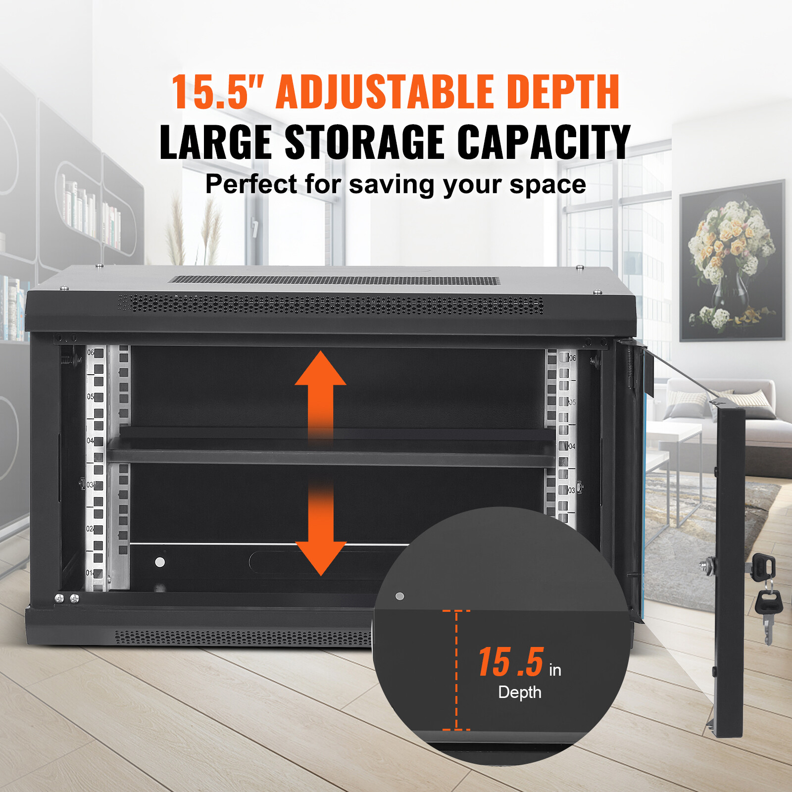 6U Wall Mount Network Server Rack Cabinet Enclosure 15.5'' Deep Door Lock