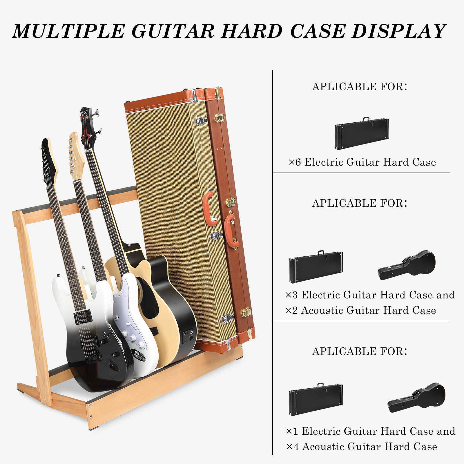 Multiple Guitar Case Rack Stand, Hardwood Folding Guitar Hard Case Stand