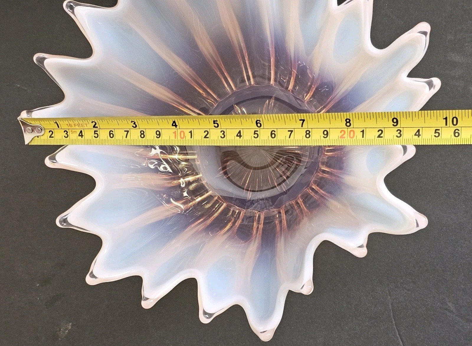 Beautiful Free Form Fostoria Heirloom Pink/Peach and White Opalescent Bowl