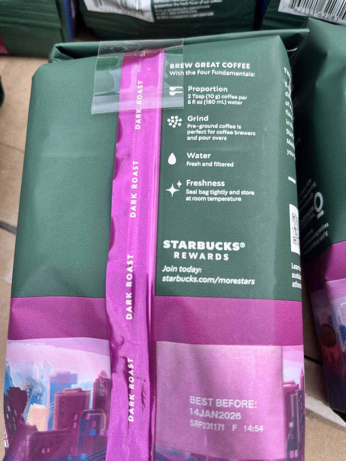 6 BAGS Starbucks Ground Coffee Dark Roast Morning Joe LOT 12oz (Total 72 oz)