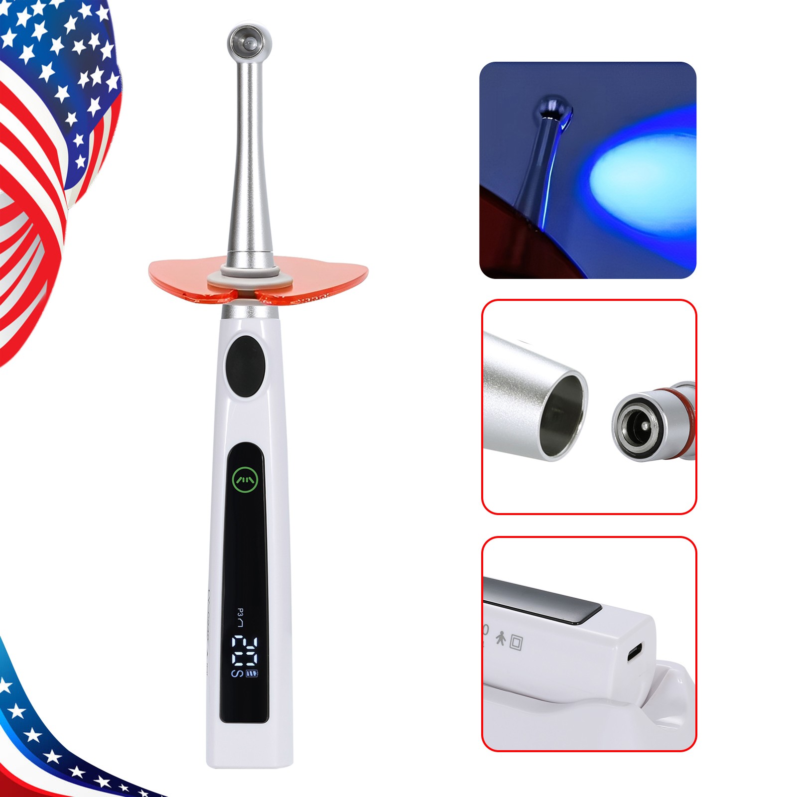 Dental Wireless Cordless LED Cure Curing Light Lamp 2400mw 5W Tool Resin 1 Sec