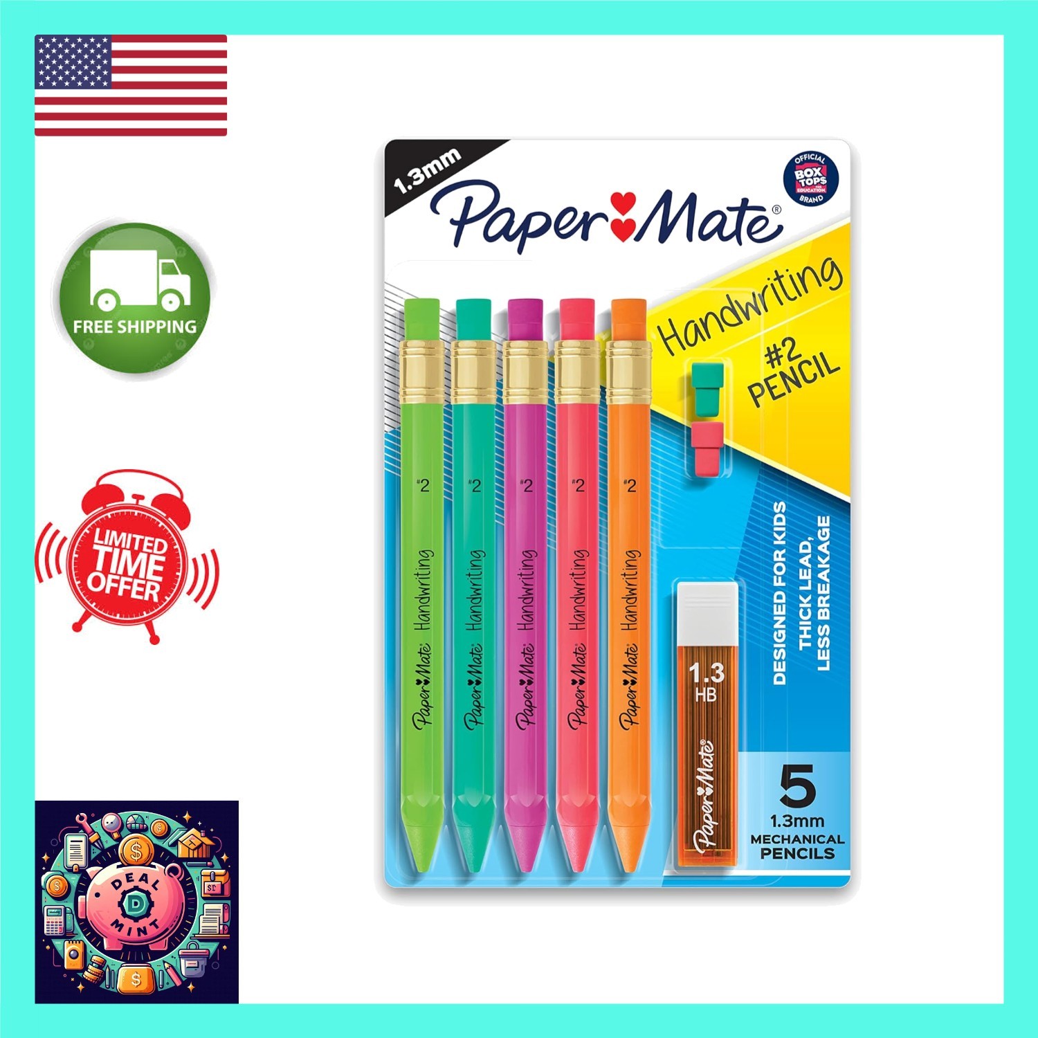 Handwriting Triangular Mechanical Pencil Set with Lead & Eraser Refills, 1.3Mm,