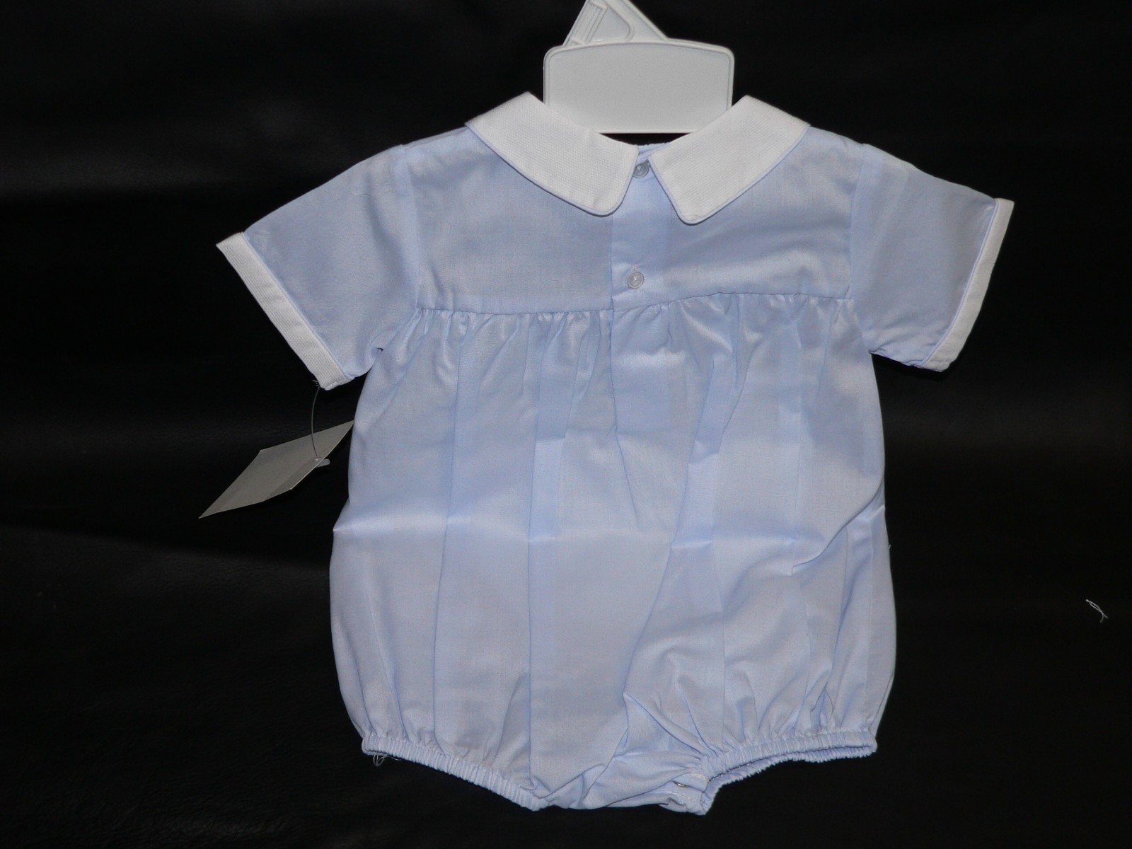 NWT Friedknit Creations Blue Boys White Collar Newborn Creeper #13112 Cotton Bl