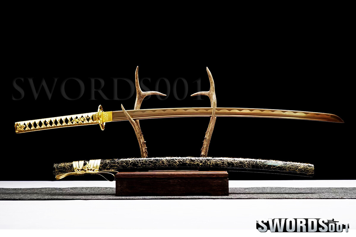 Gold Blade Japanese Warrior Sword Samurai Katana Carbon Steel Sharp FULL TANG