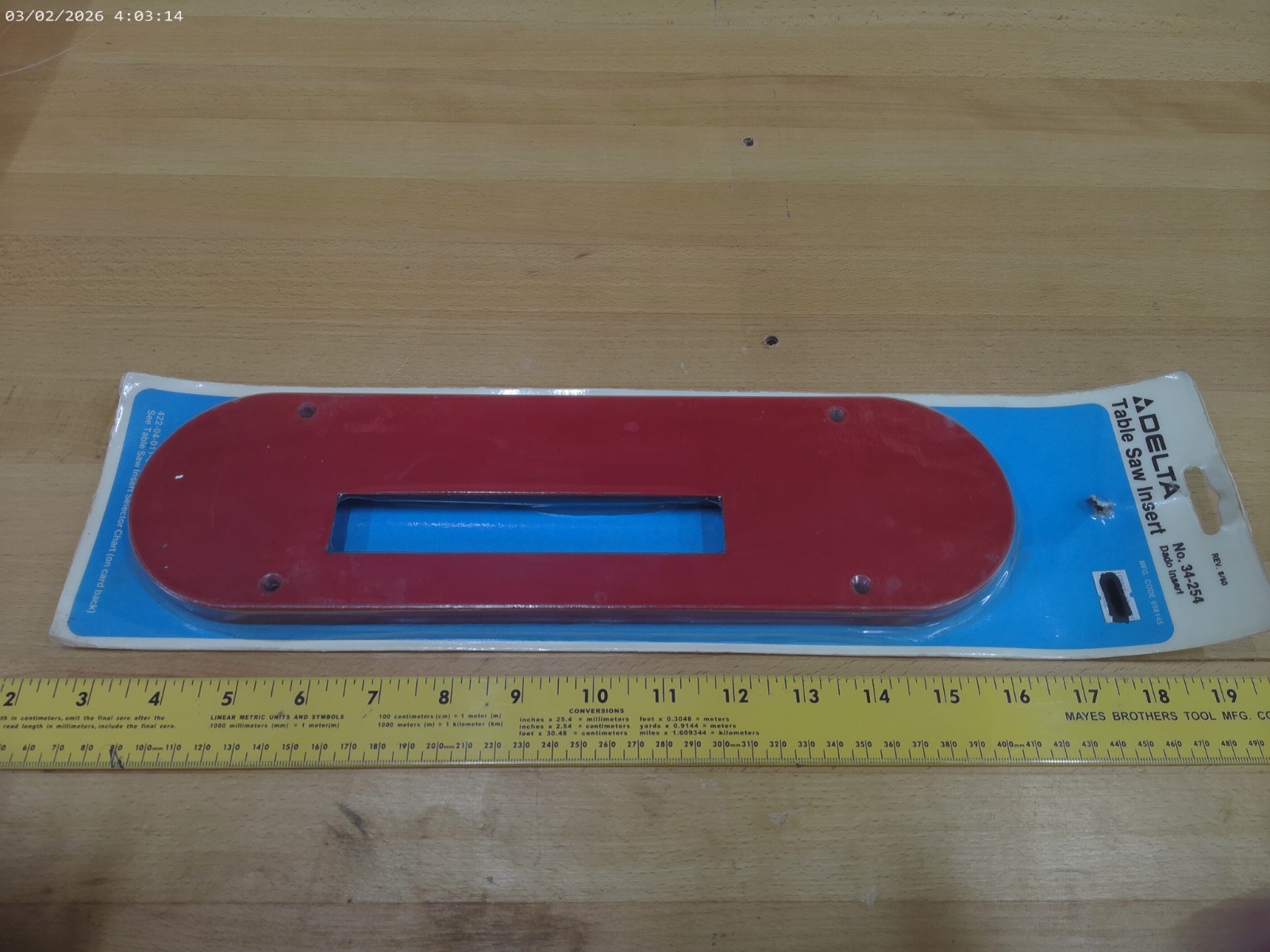 Delta 34-254 Dado Insert for 34-761 Unisaw 34-426 10" LTA Saw 34-440 10"