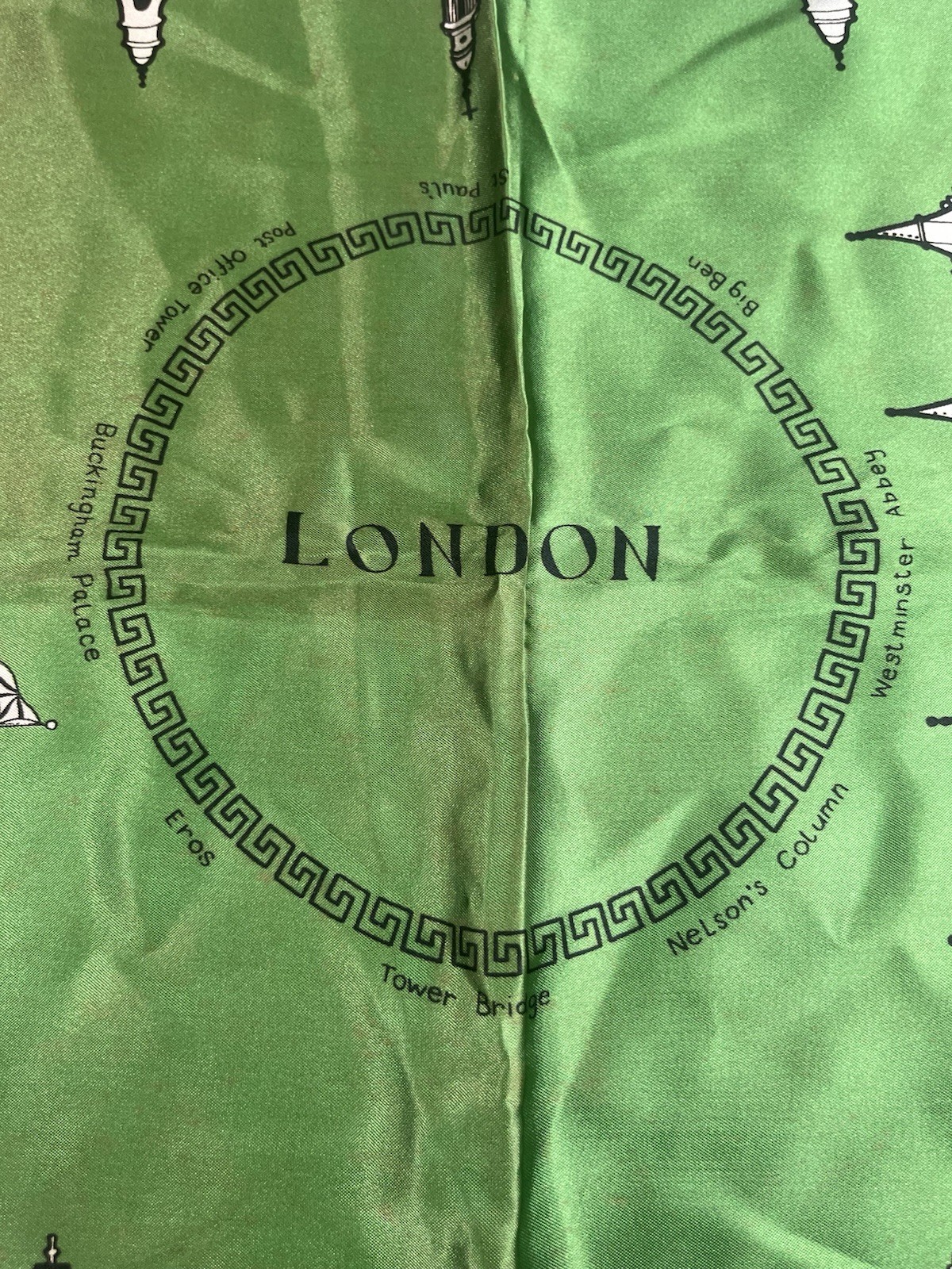 Carey Masters Scarf Vintage London Scenes Souvenir Acetate Satin, Japan, 31"