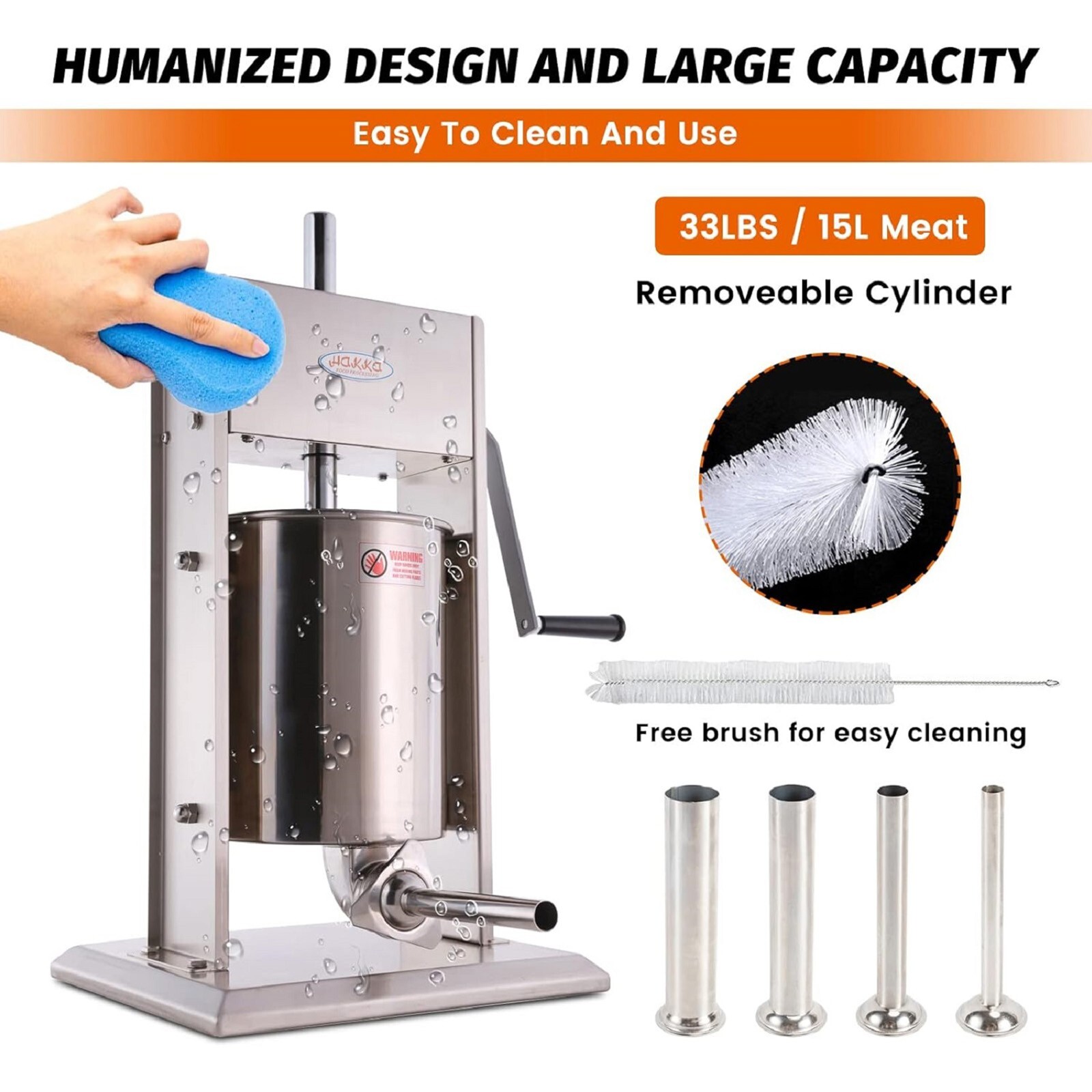 Hakka Vertical Sausage Stuffer 32LB 15L Manual Stainless Steel Meat Filler Maker