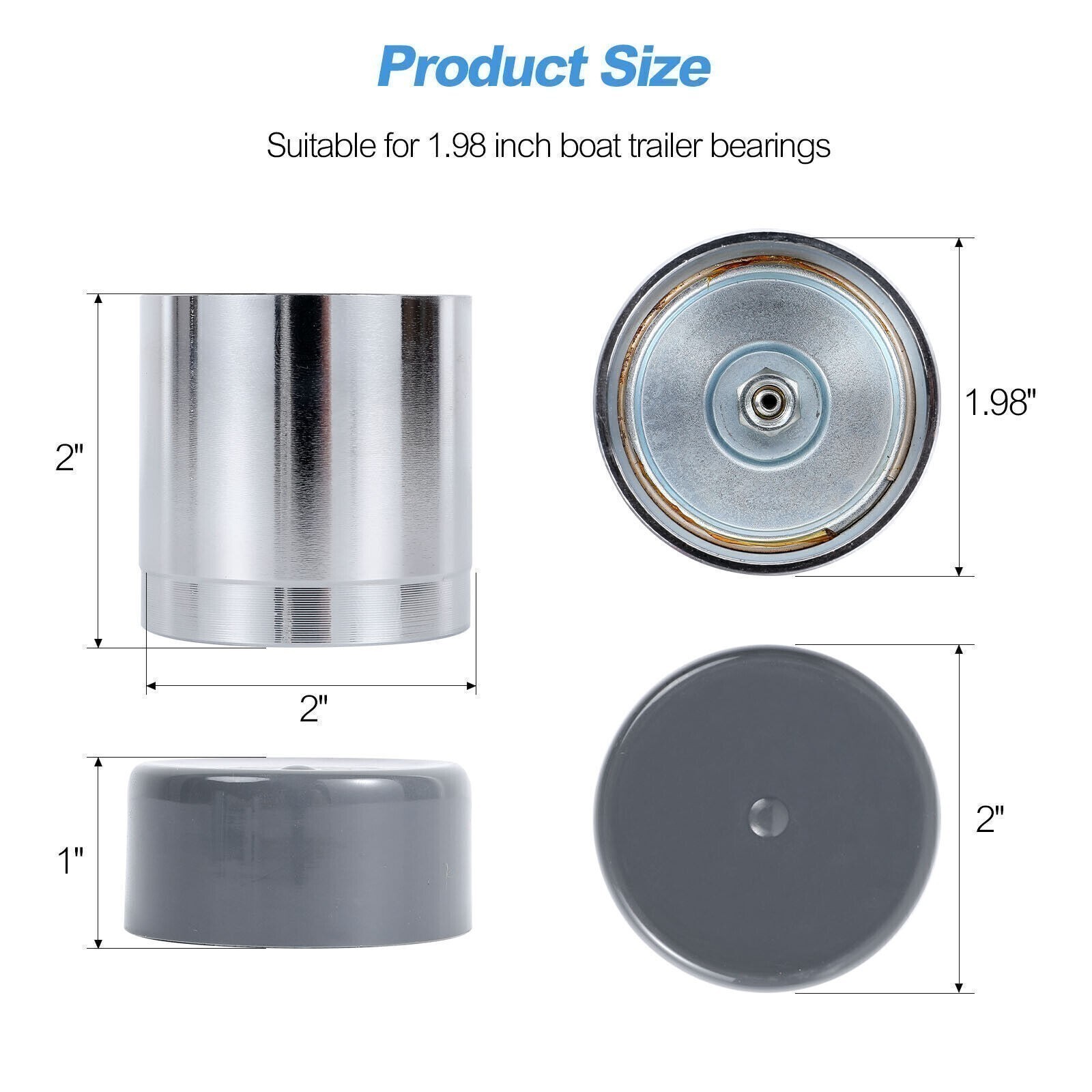 2 PCS Wheel Bearing Buddy 1.98 Inch Bearing Protectors Chrome For Trailer Boat