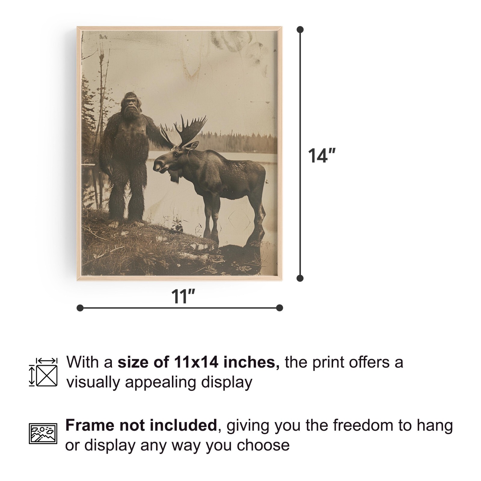Vintage Bigfoot Sasquatch Moose Photography Art Print Deer Hunting Cabin Artwork