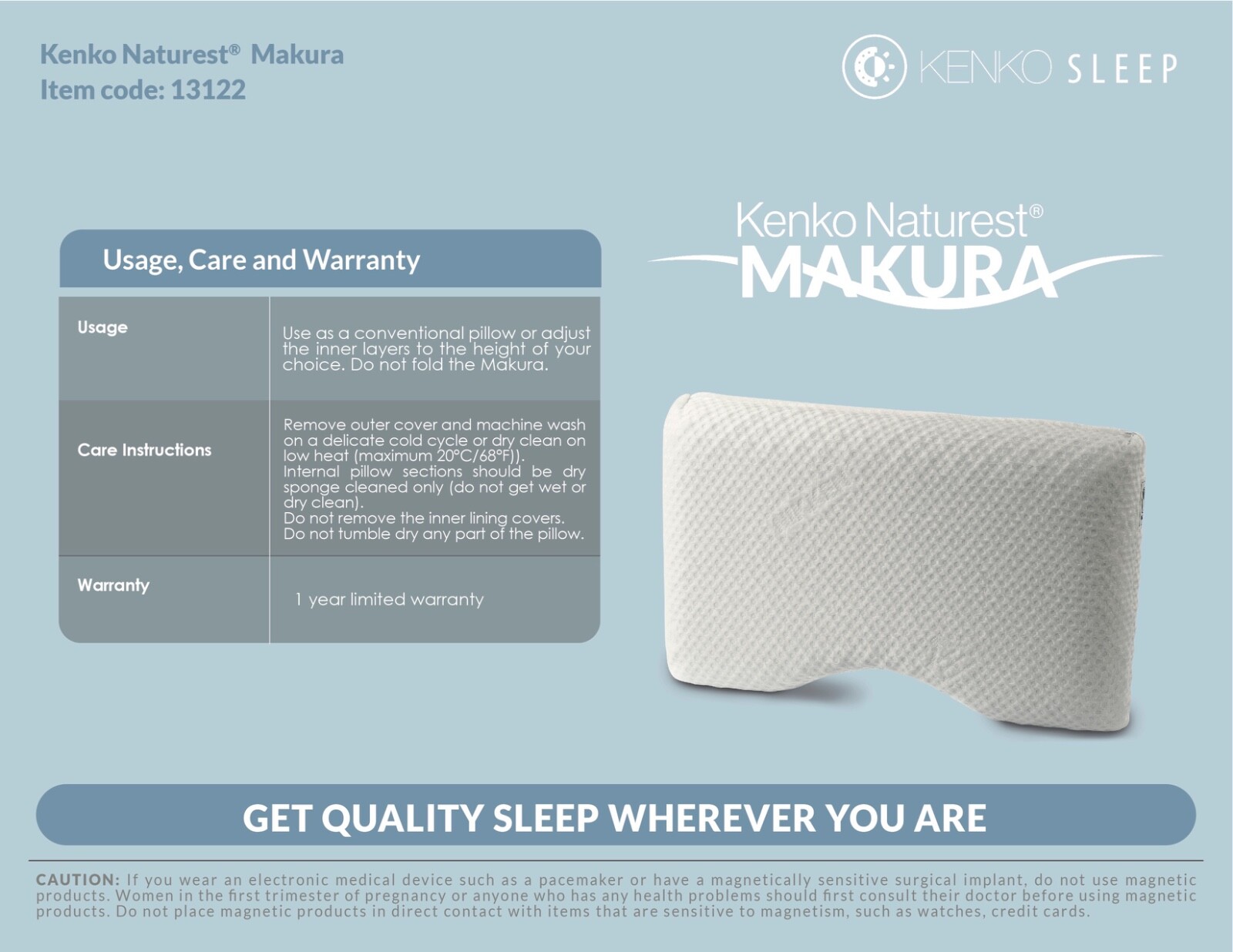 NEW - Nikken Kenko Naturest Makura Pillow