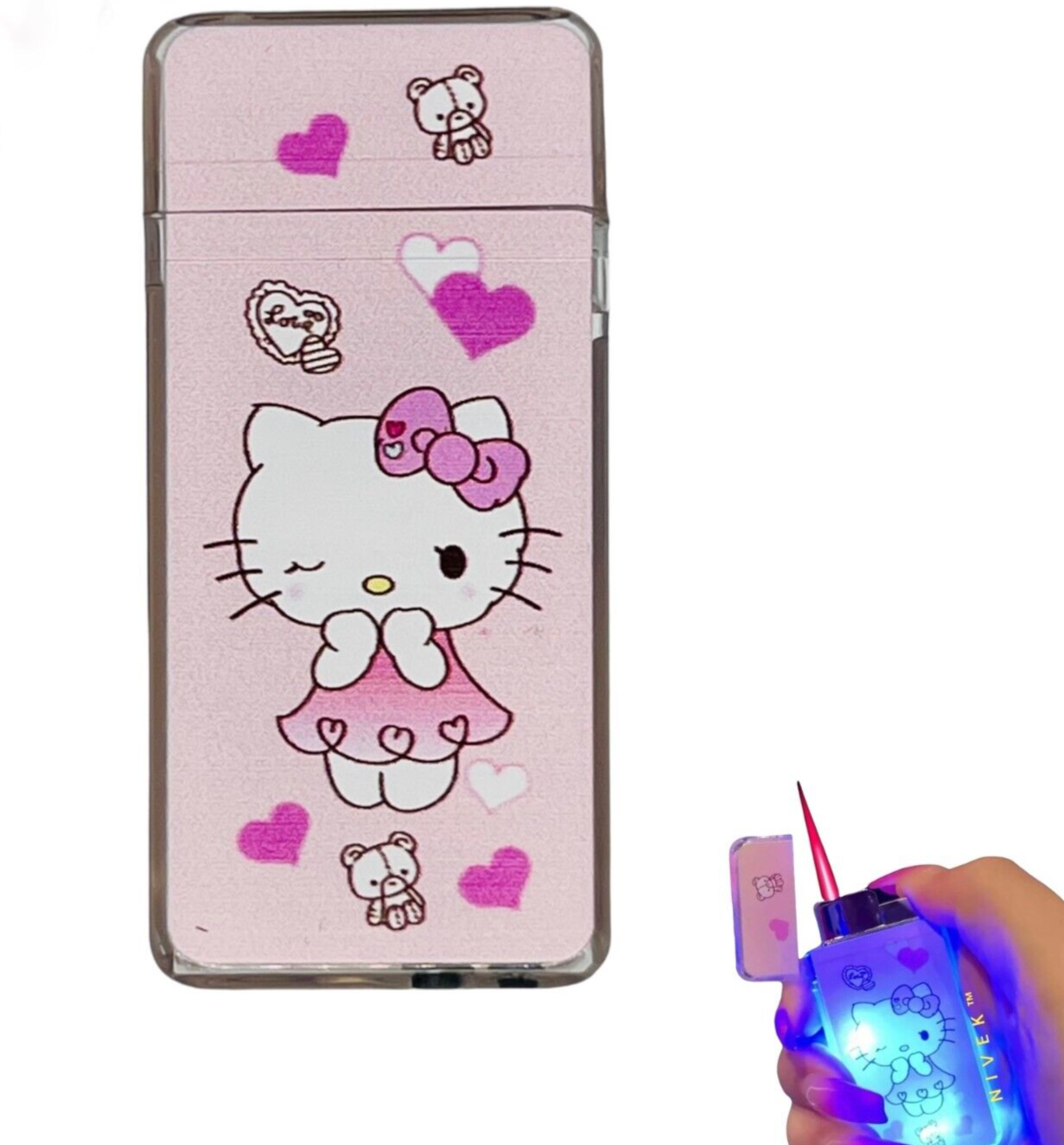 Hello Kitty Cat Lighter With Flashing Light Pink Flame Glow In The Dark