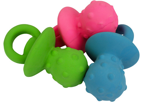 Mulitpet MiniPet Pacifier Squeaky Latex 4" Dog Toy. Blue, Green or Pink. New.
