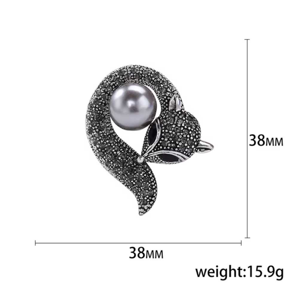 Vintage Fall Fox Brooch Brown Crystal Pearl Gold Animal Pin Autumn Jewelry Gift