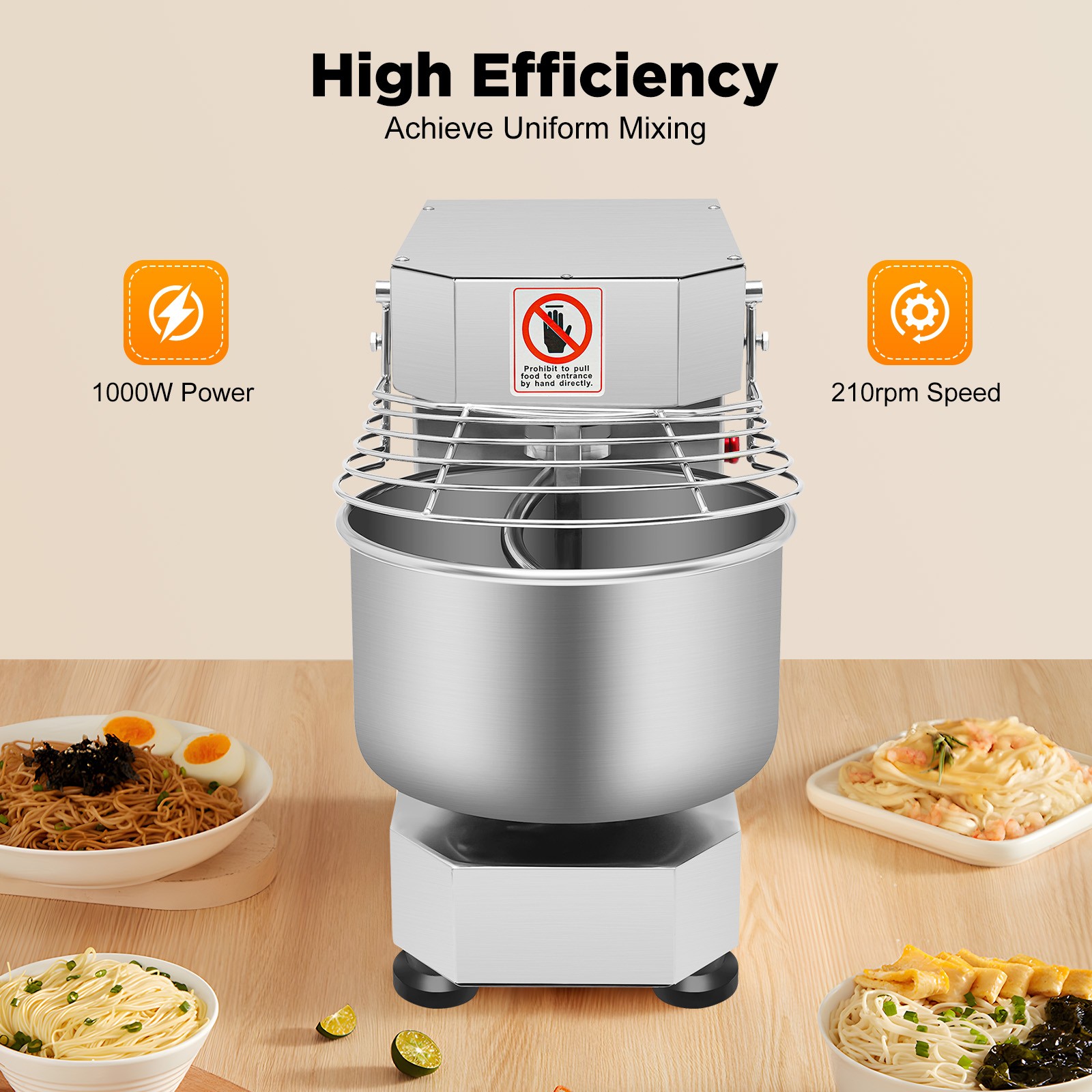 110V 60Hz Dough Kneading Machine 750W Commercial Dough Mixer, Max 360° Mixing
