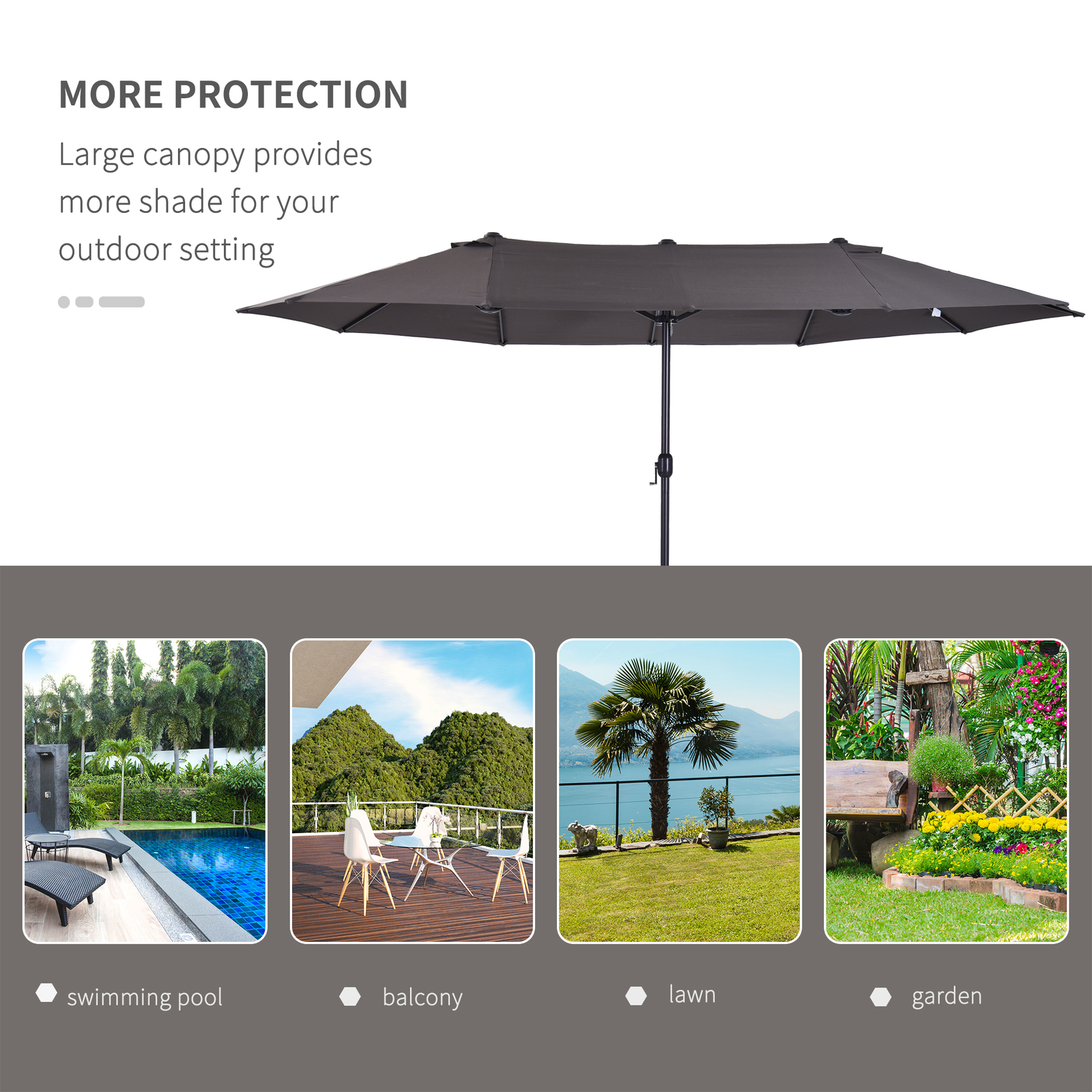 15' Outdoor Double Sided Market Patio Umbrella Steel Rectangular - Grey