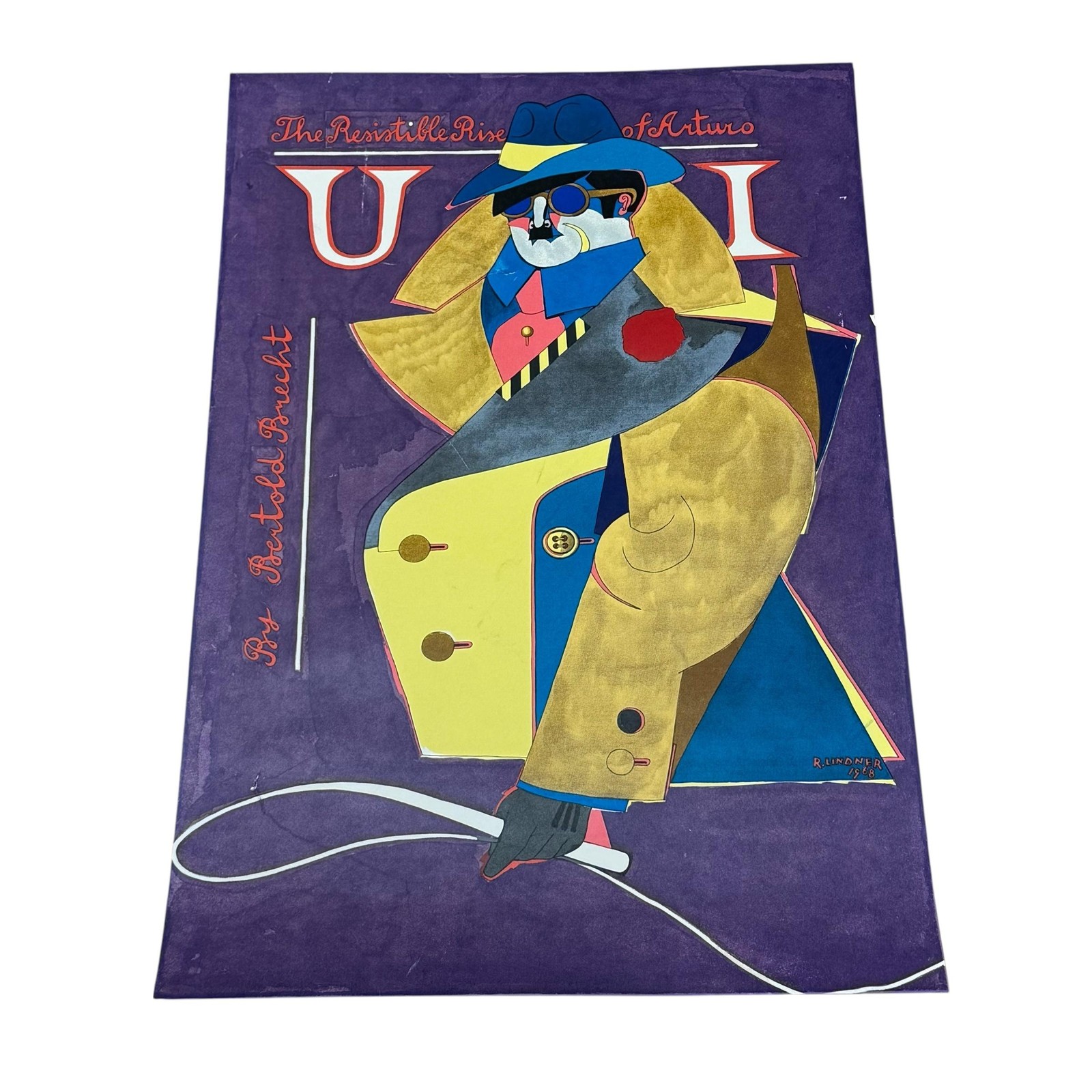 Vintage 1968 Resistible Rise Of Arturo Ui R Lindner Theater Poster 20x30 Purple