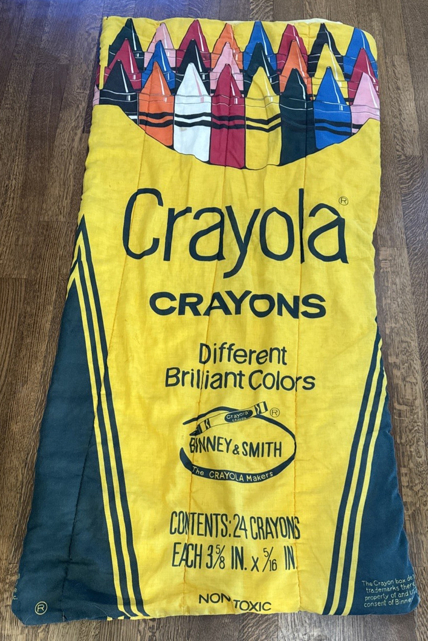 Crayola Crayon Sleeping Bag Kids Vintage Yellow Box Colorful Full Zip