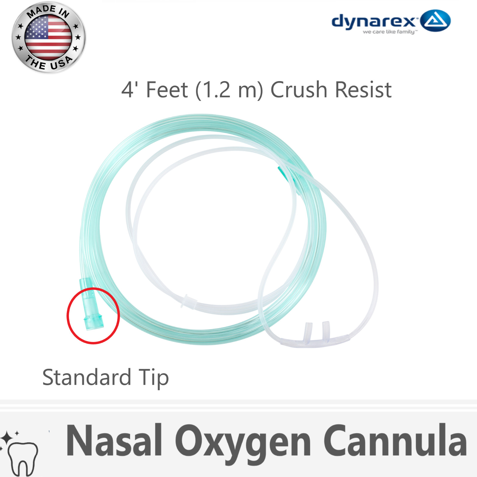 BOX OF 10 (TEN) 4FT Adult Flexible Tip Soft Nasal Oxygen Cannulas Green Standart