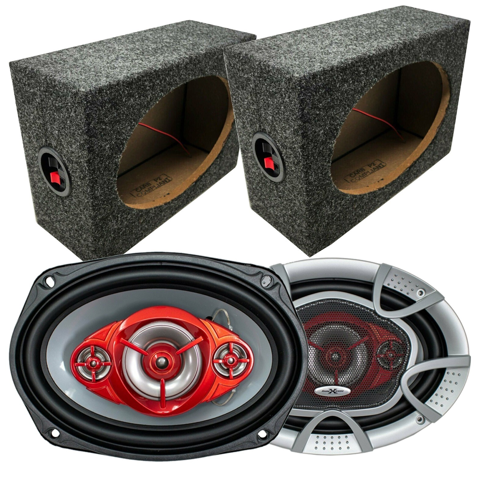 2x SoundXtreme 6x9" 4-Way 1040w Speakers Pair  + 2x 6x9" Car Truck Speaker Box