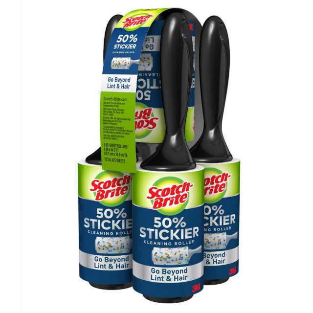 Lot of 5 Scotch-Brite 3M Lint Roller 50% Stickier 95 Sheets * Pet Hair, Crumbs *