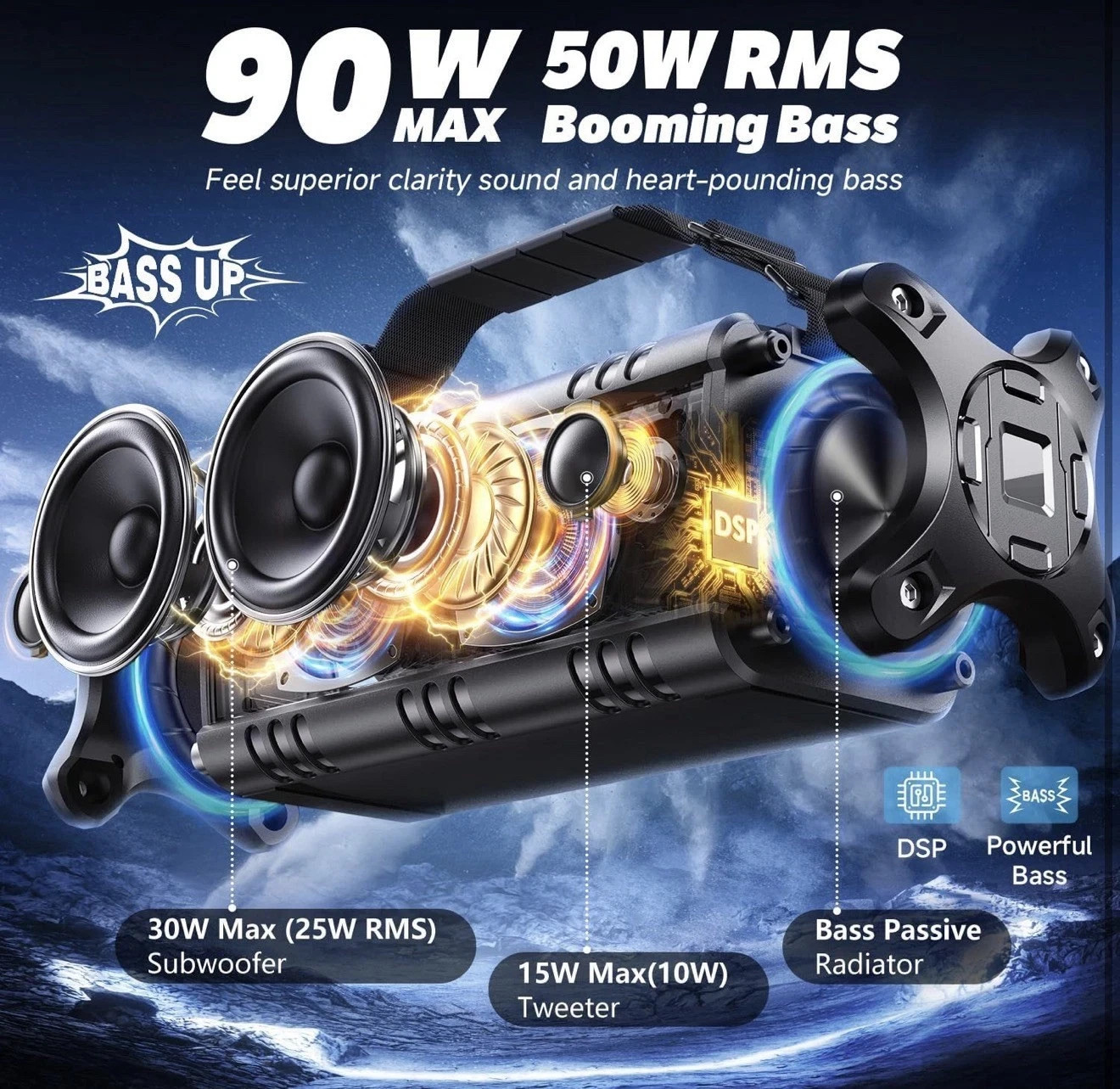 W-KING Bluetooth Speaker, 90W Max Portable Outdoor Speaker Loud