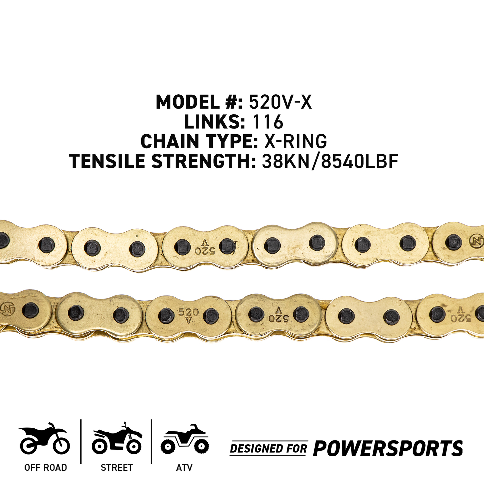 NICHE Gold 520 X-Ring Chain 116 Links With Connecting Master Link Motorcycle