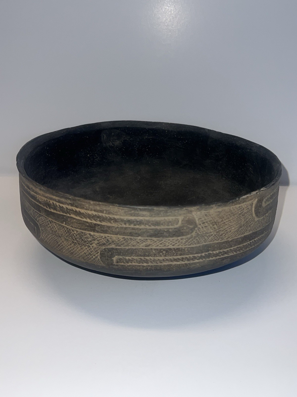 Antique Native American Indian Caddo Friendship Clay Pottery Bowl; Highly Etched