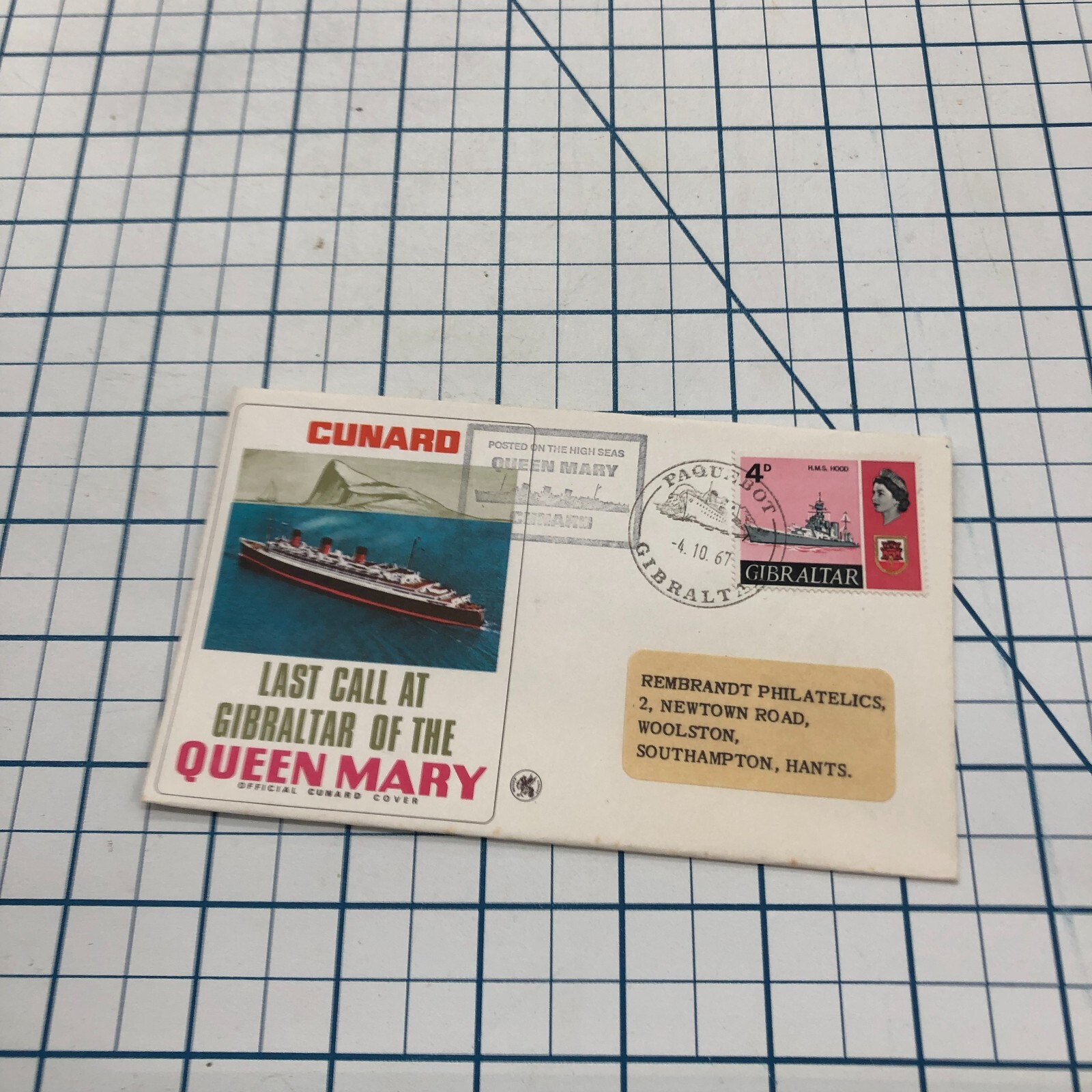 Vintage FDC Cover Cachet Postage Stamp Envelope CUNARD QUEEN MARY GIBRALTAR 1967