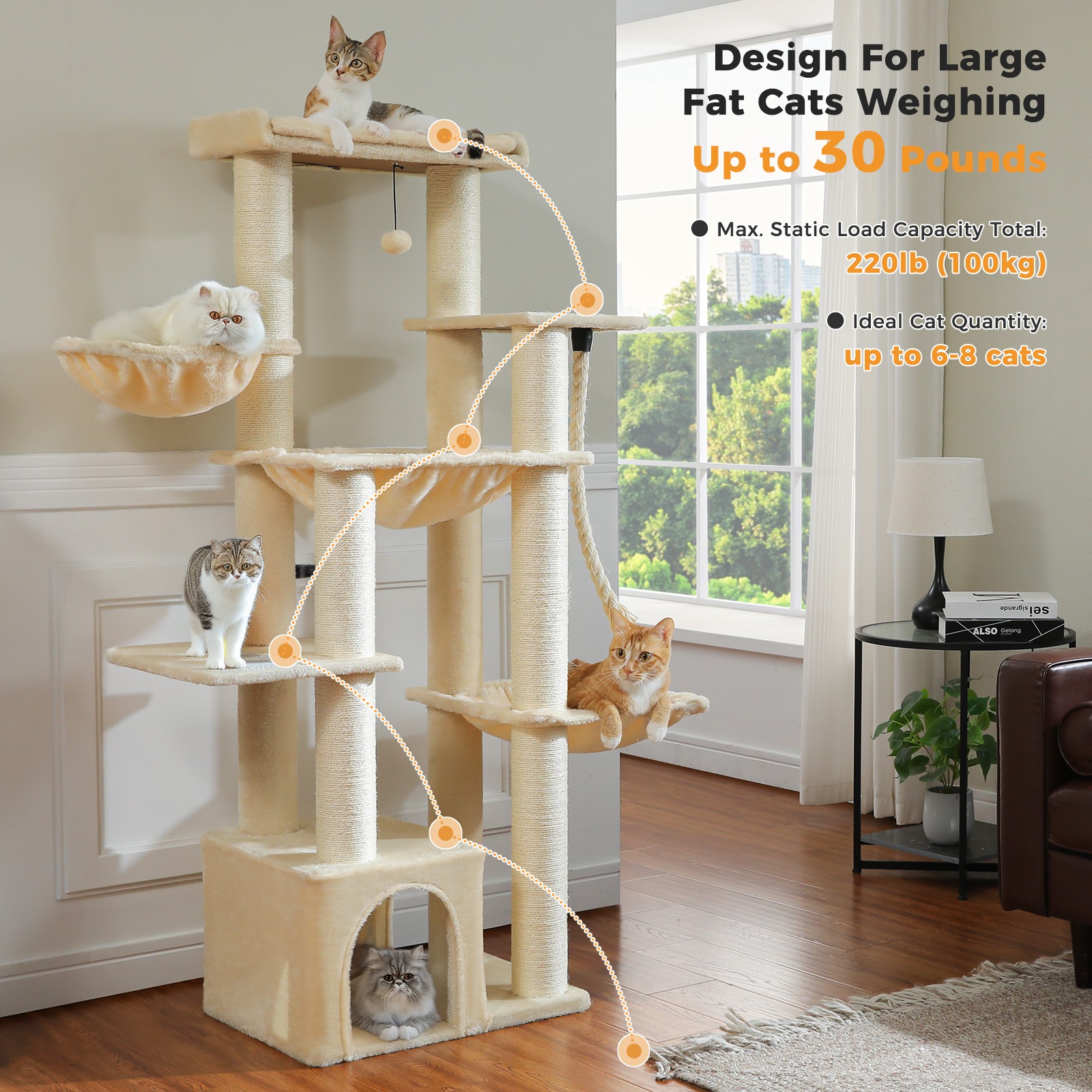 PAWZ Road Maine Coon Cat Tree 67-Inch Heavy Duty Cat Tower for Indoor Large Cats