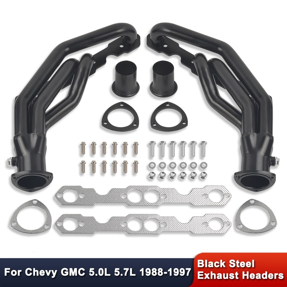 For Chevy SBC GMC 1500 2500 Pickup V8 1988-1997 Black Steel Exhaust Headers
